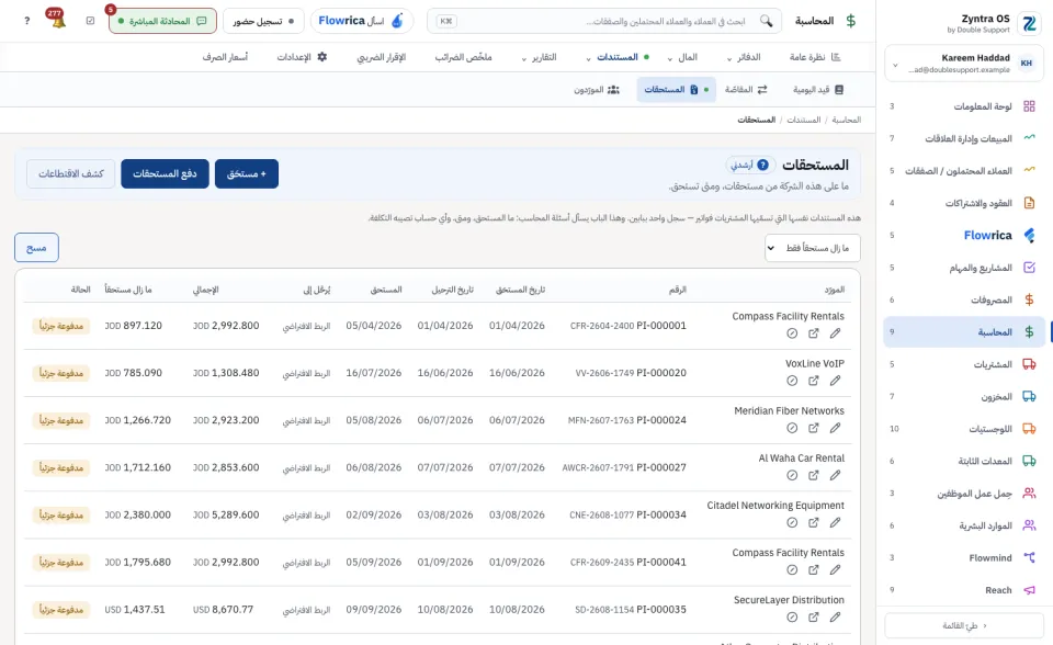 المستحقات التي ما زالت مستحقة فقط