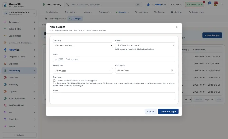 The New budget form