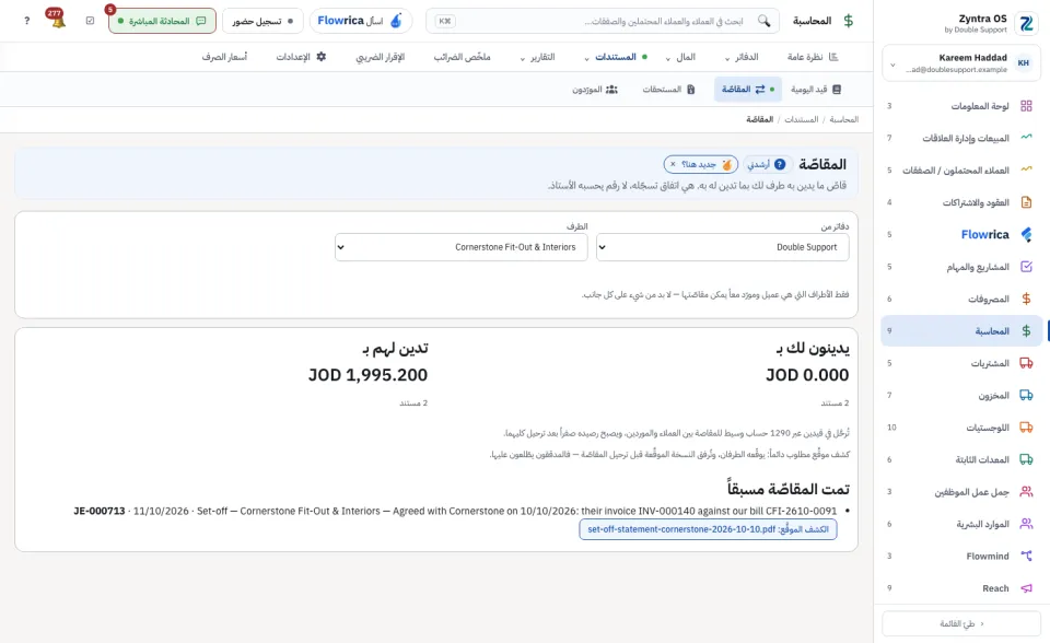 المقاصّة: الجانبان لطرف واحد وما جرت مقاصّته سابقاً