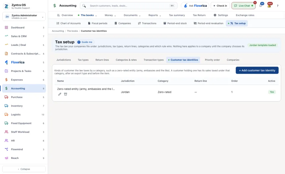 Tax setup, Customer tax identities