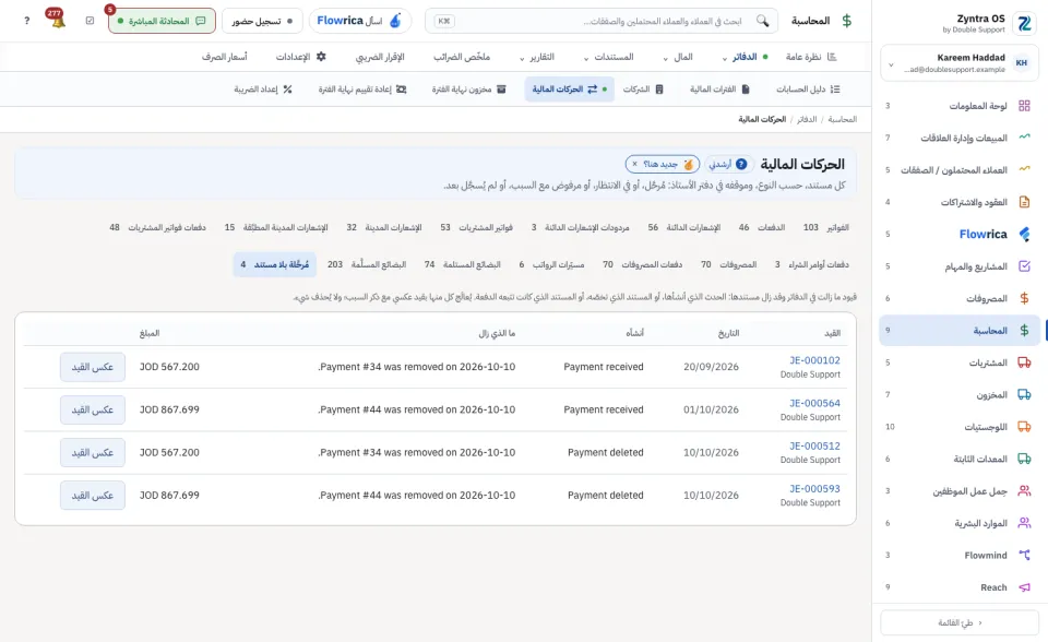 الحركات المالية، تبويب مُرحَّلة بلا مستند