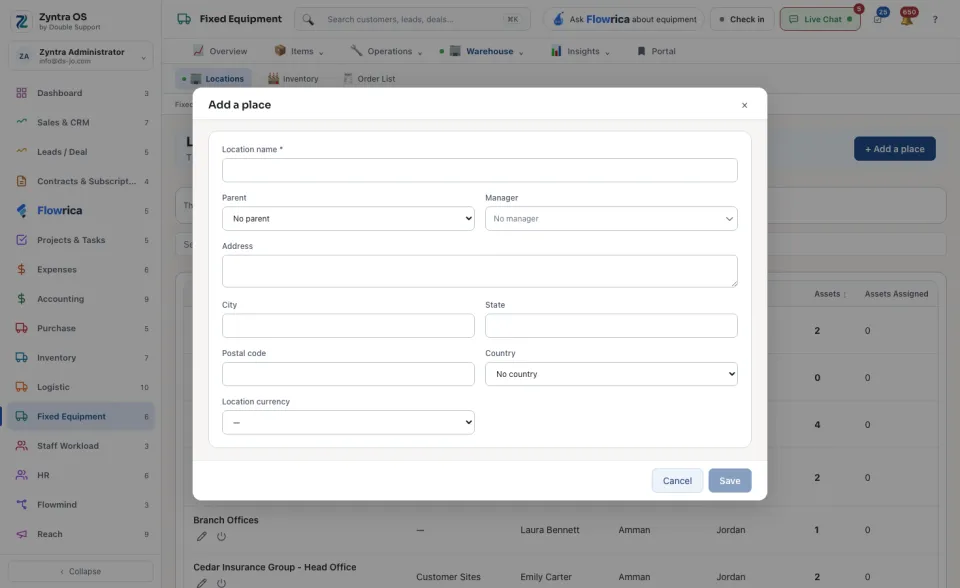 The Add a place form
