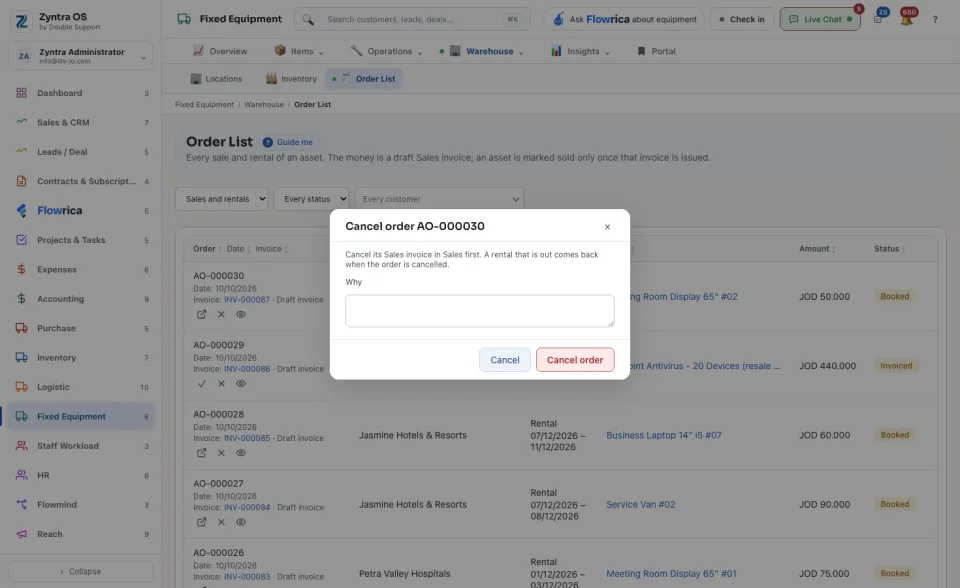 Cancel order asks why