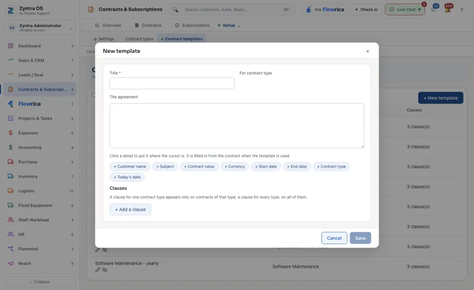 The New template form: the agreement and its clauses