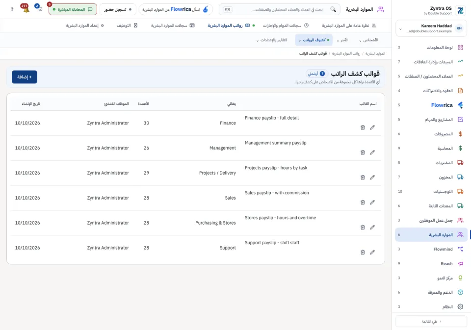 قوالب كشف الراتب: كل قالب مع أعمدته ومن يشملهم