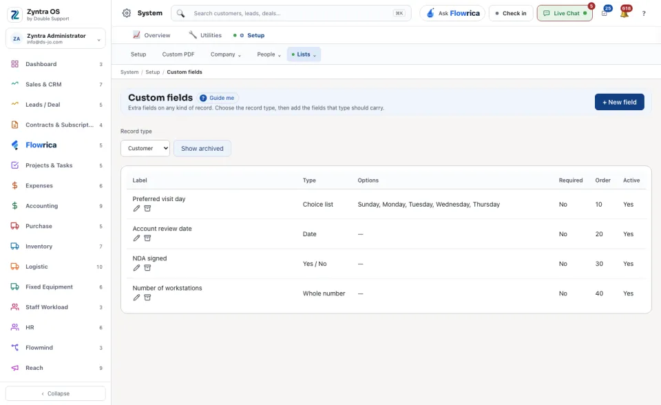 Custom fields of a customer