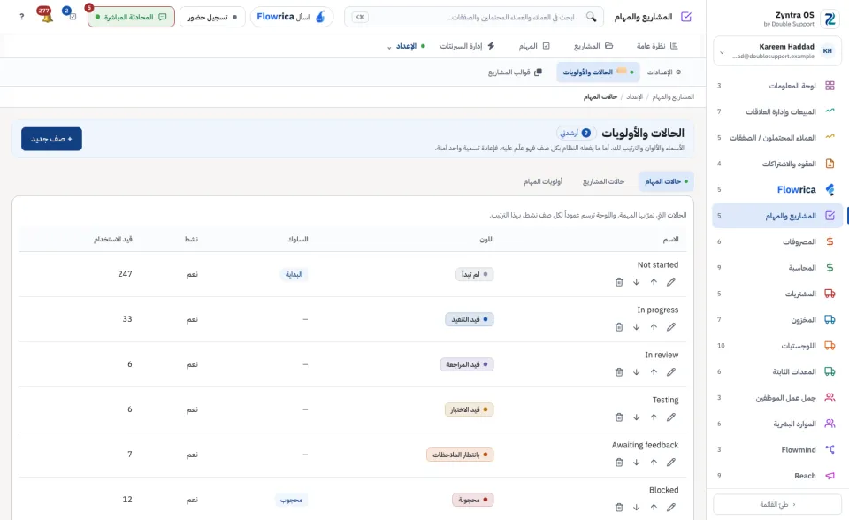 الحالات والأولويات: حالات المهام