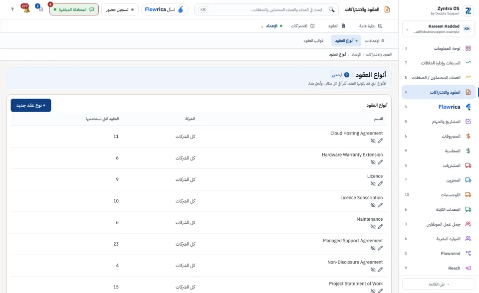 أنواع العقود ودورات الفوترة