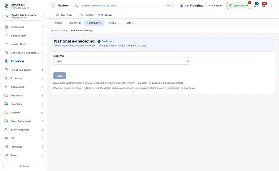 National e-invoicing: the regime the company files under