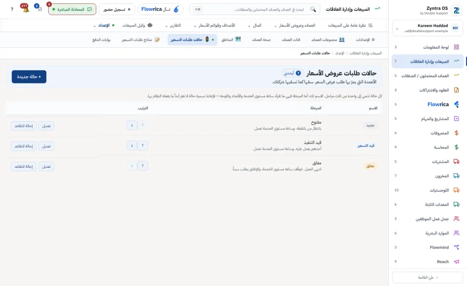 حالات طلبات عروض الأسعار