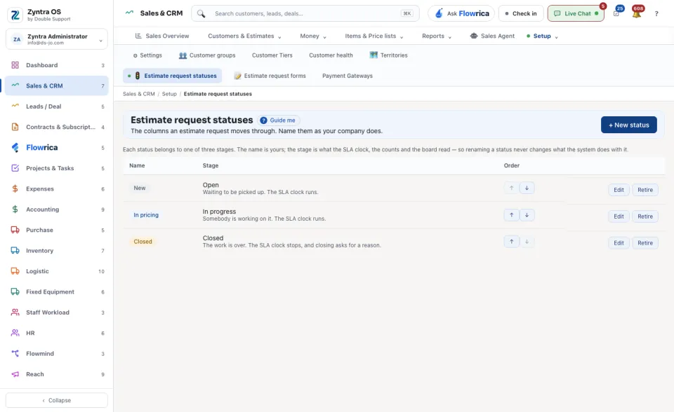 Estimate request statuses