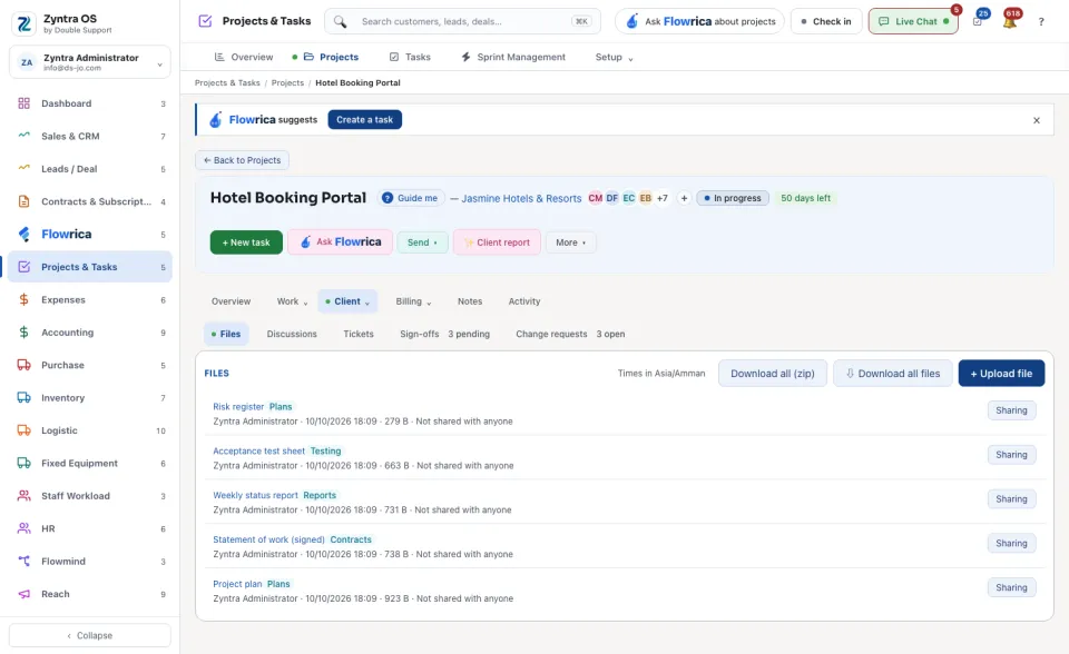 A project's page, Client › Files