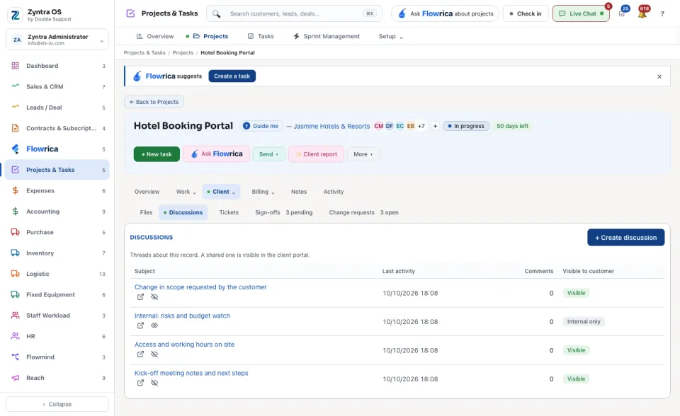 A project's page, Client › Discussions