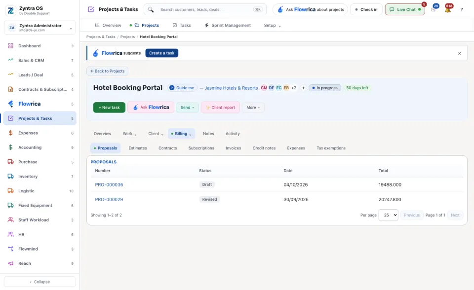 A project's page, Billing › Proposals