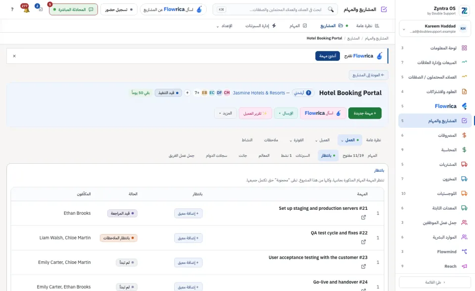 صفحة المشروع، تبويب العمل › بانتظار