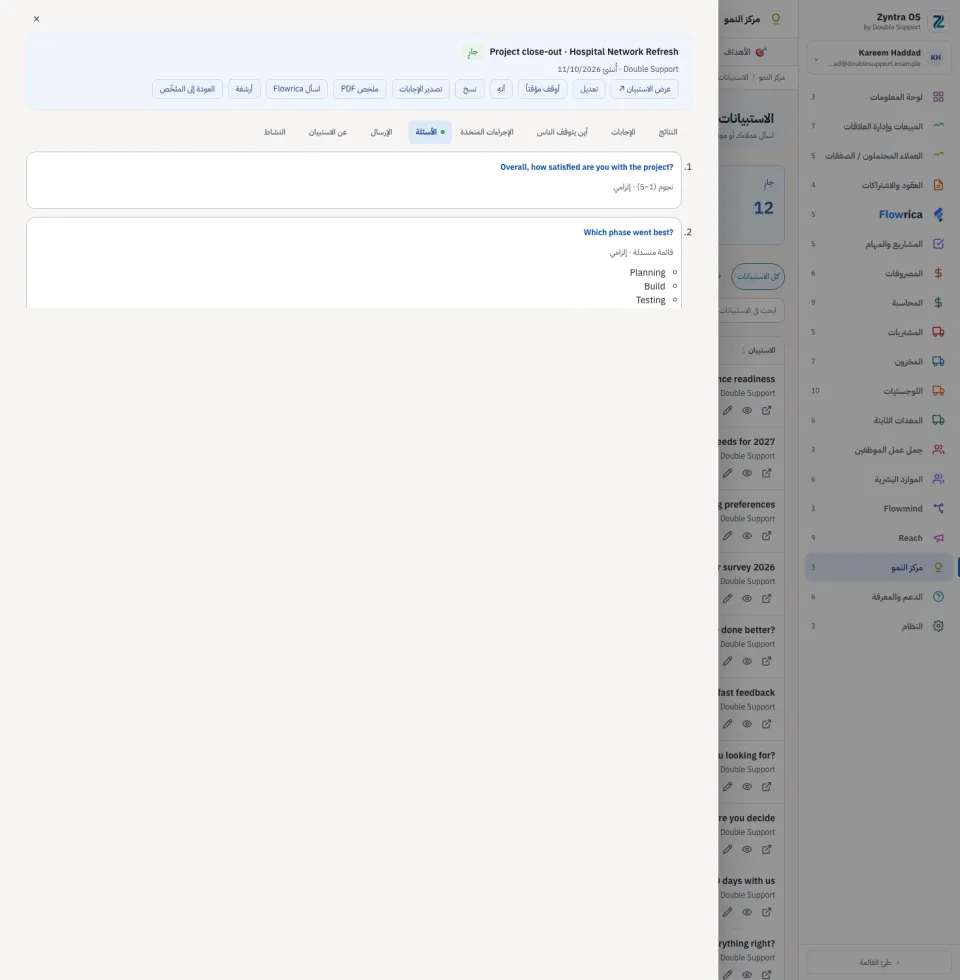 استبيان مفتوح، تبويب الأسئلة