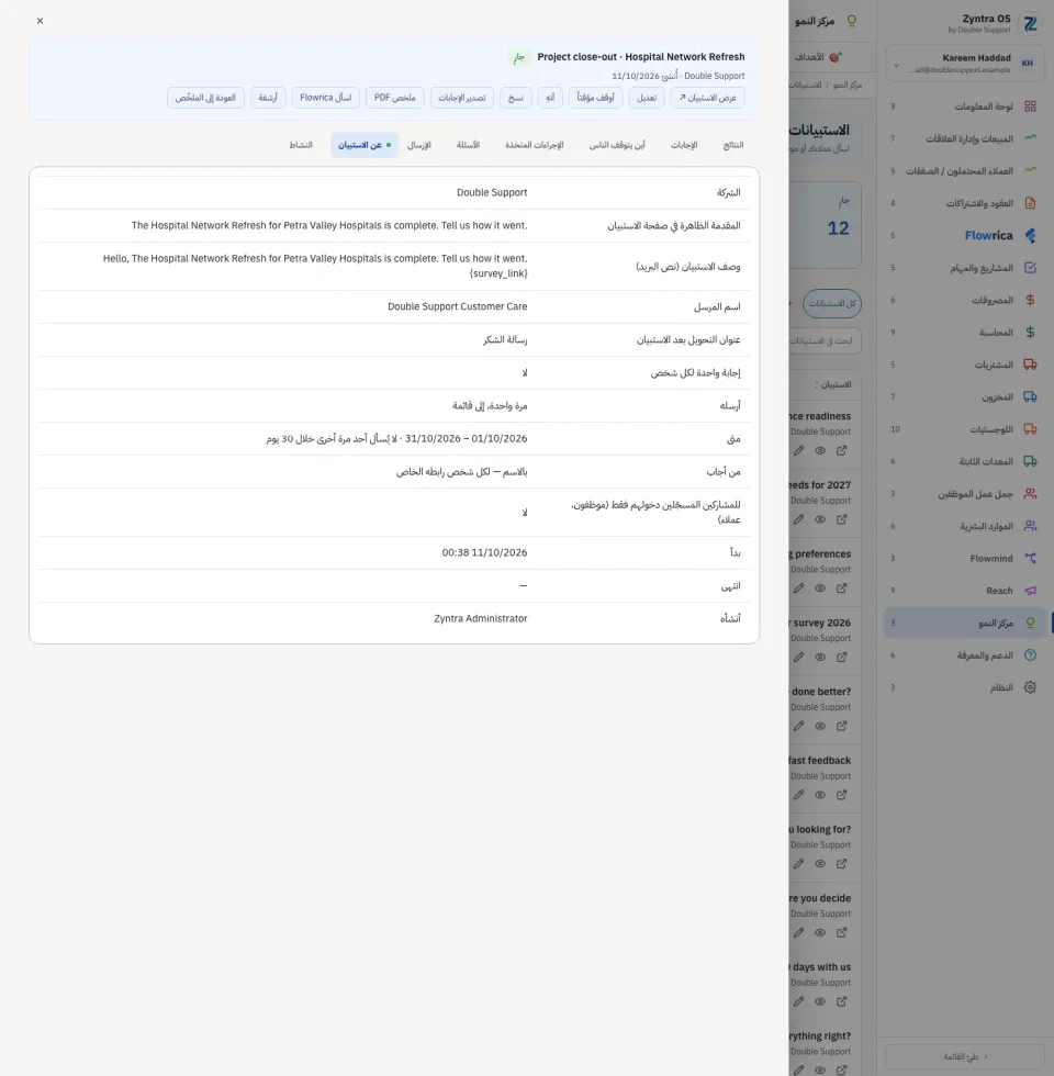 استبيان مفتوح، تبويب عن الاستبيان