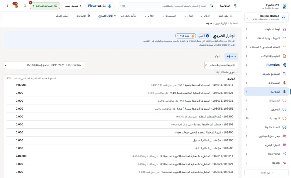 الإقرار الضريبي، المسودة: الخانات مع أرقام الدفاتر