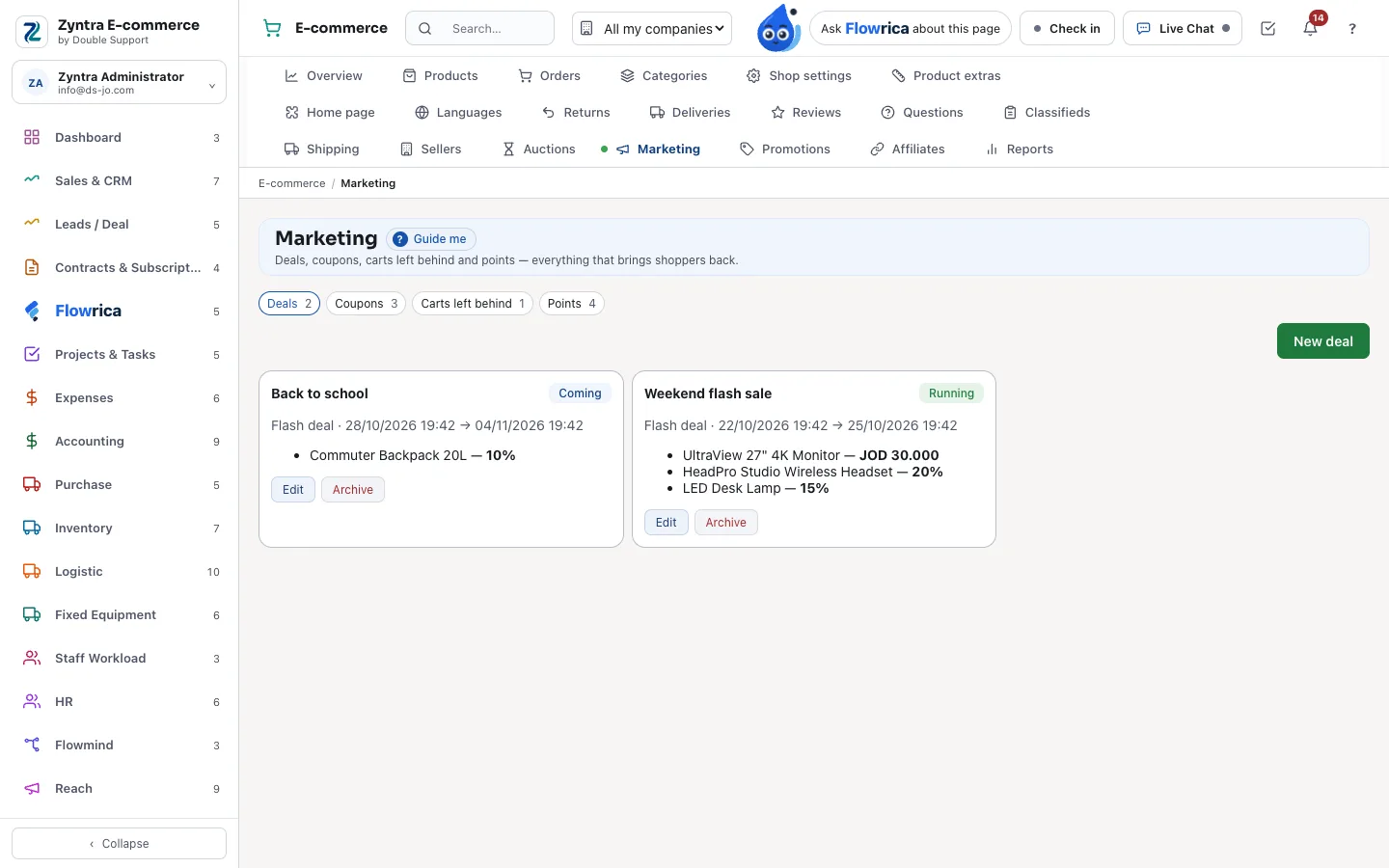 Zyntra E-commerce, marketing: a coming deal and a running flash sale