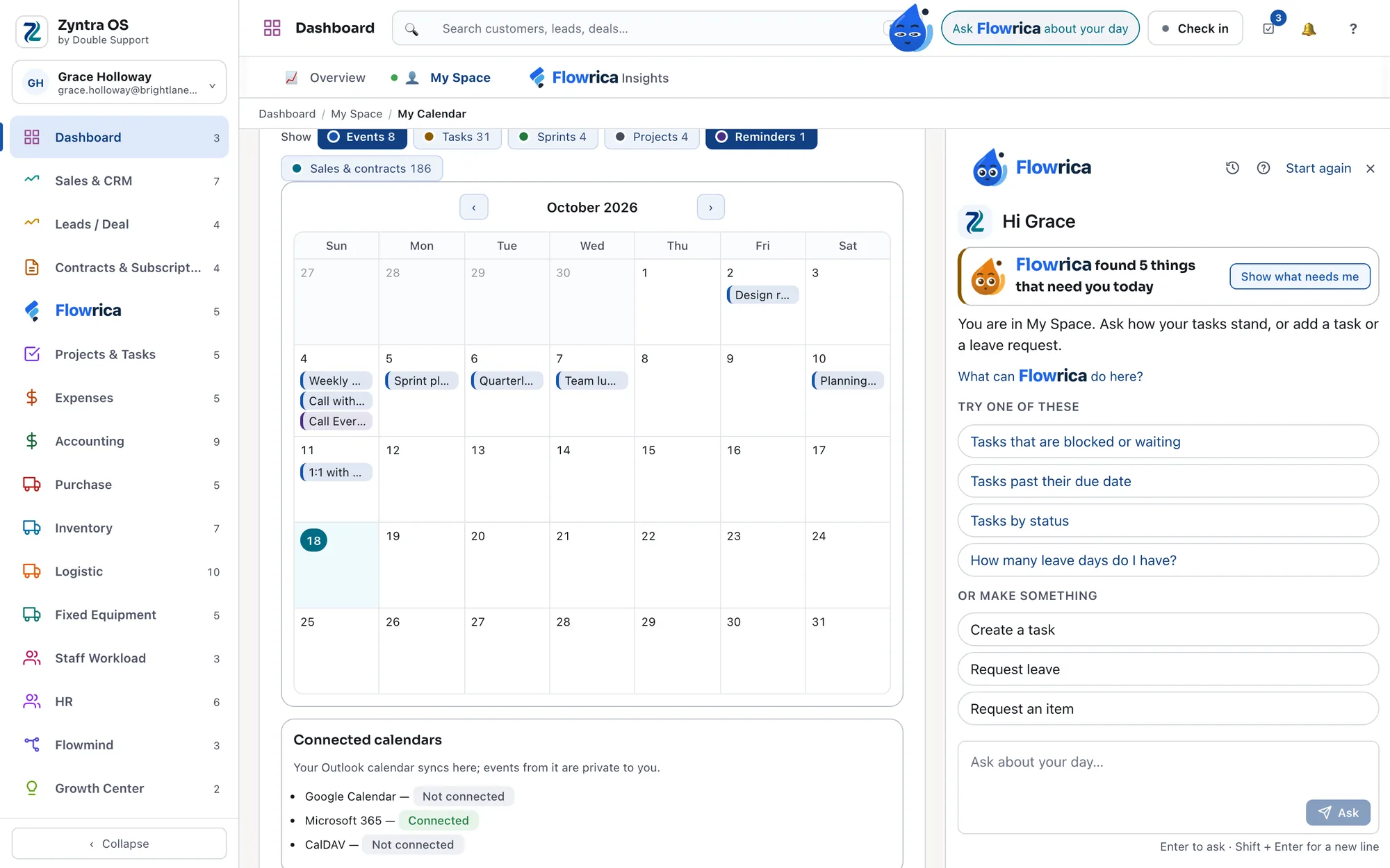 The My Calendar tab in My Space, in step with Outlook
