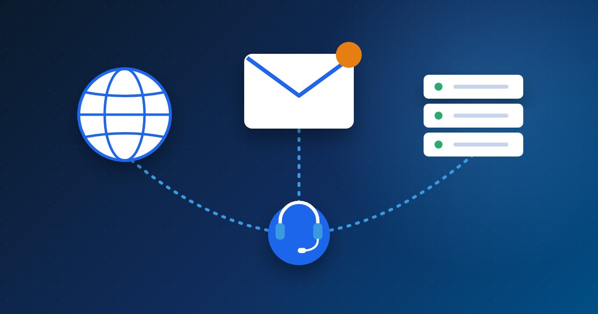A domain, a mailbox and a server, all joined to one support team