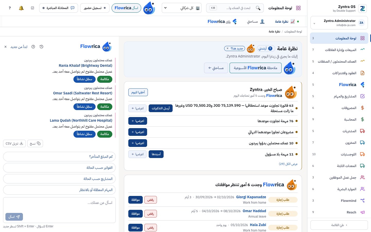 Flowrica تقترح بمن تتصل أولاً اليوم