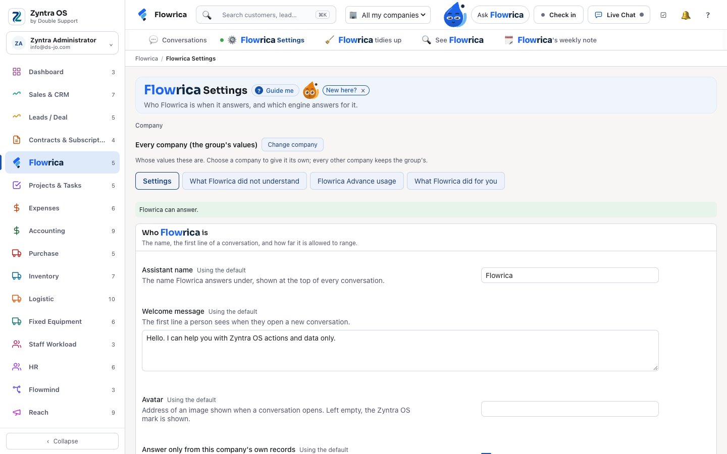 Flowrica Settings, where Flowrica Advance is chosen