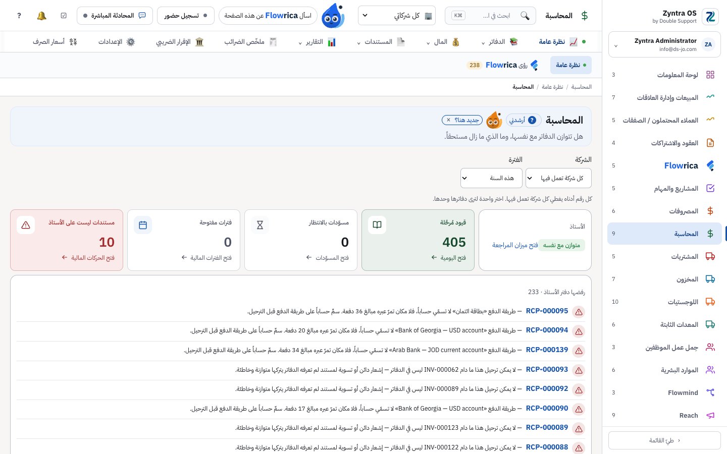 Zyntra OS، نظرة عامة على محاسبة شركة تجريبية