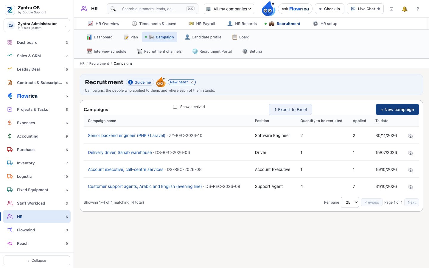 Zyntra OS, the recruitment board of a sample company