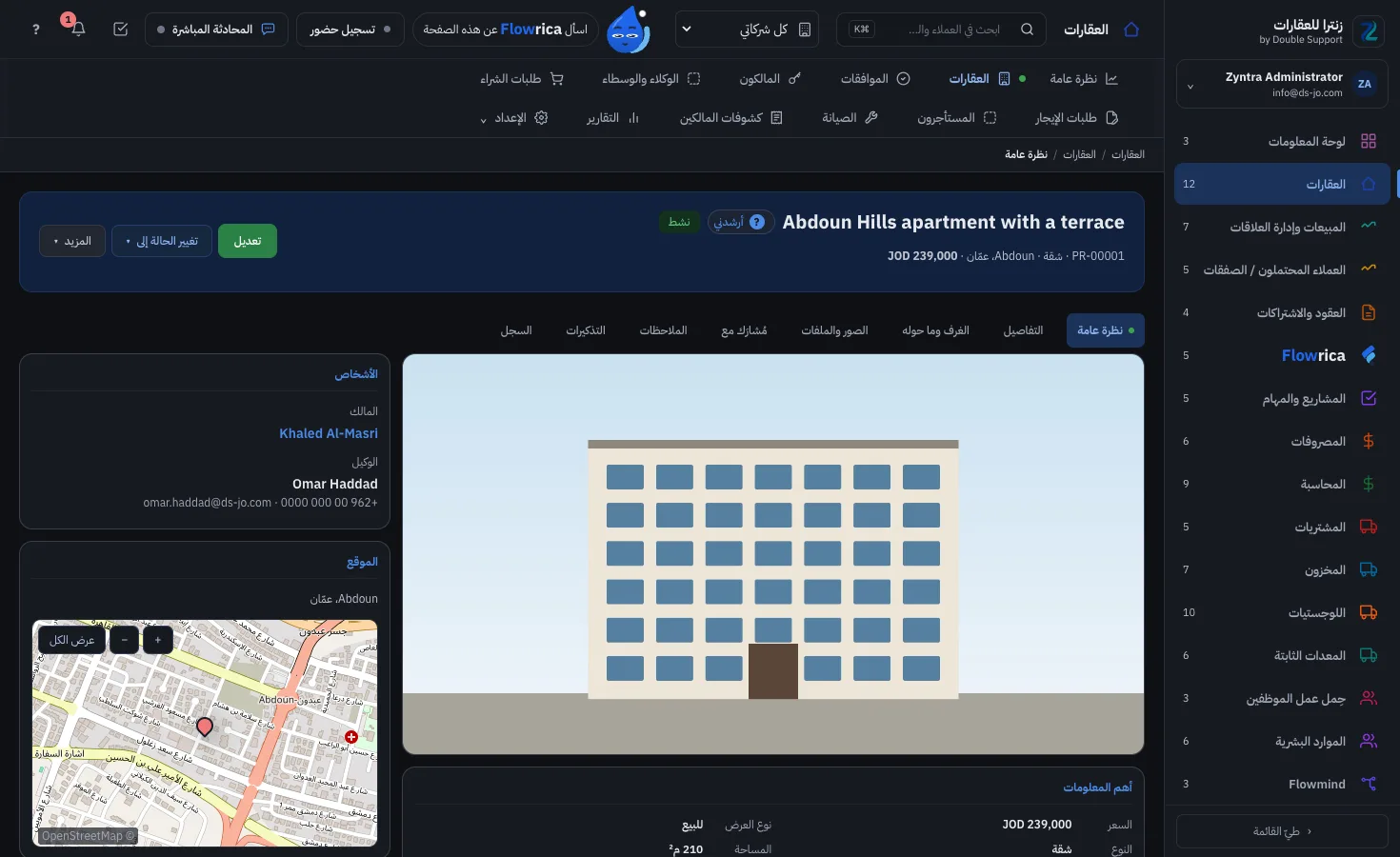Zyntra Real Estate، نظرة عامة على عقار: صورته وسعره ومالكه ووكيله وخريطته